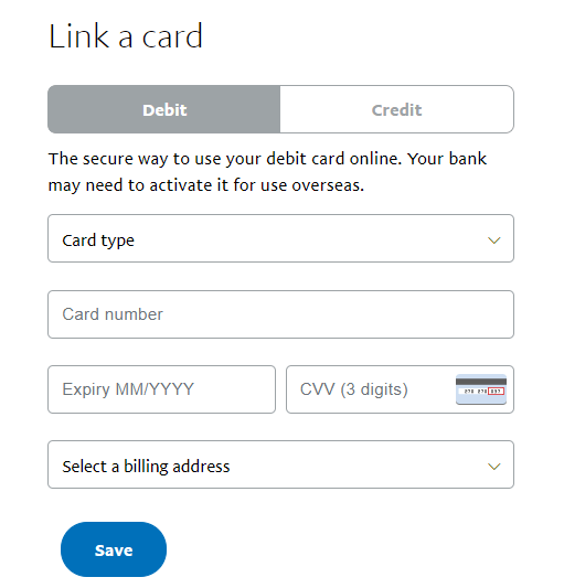 Adding debit card with Paypal