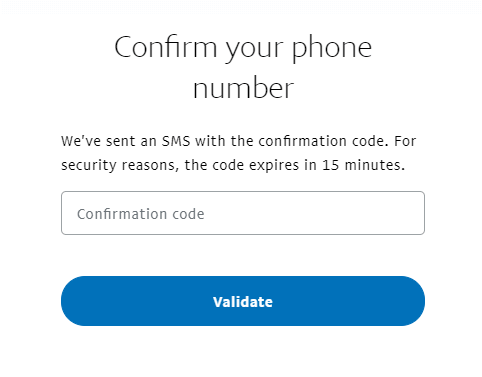Verify mobile number with Paypal
