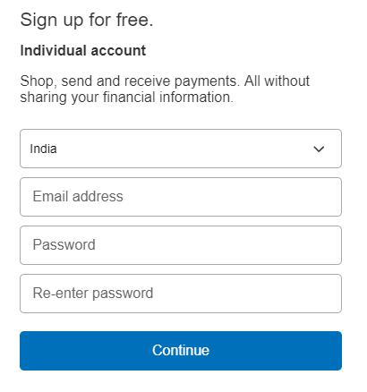 Sign up for Paypal India